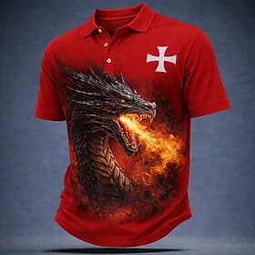 Men's Dragon Cross Polo Shirts Short Sleeve Polo Shirts Lapel Vintage Casual Street Athleisure Daily Wear 3D Print Buttons Breathable Mesh Summer Spring Black