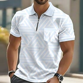 Men's Geometic Polo Shirts Short Sleeve Polo Shirts Lapel Casual Outdoor Holiday Daily Wear Pocket 3D Print Spring  Summer Blue White Purple