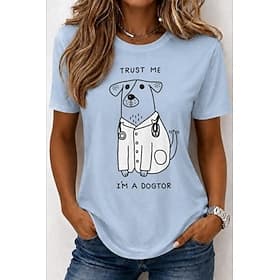 Women's T Shirt Print Graphic Animal Dog Vintage Stylish Classic Short Sleeve Crew Neck Round Neck Regular Tops Casual Daily Weekend Blue Pink Apricot Summer S