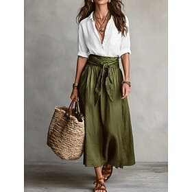 Femmes Jupe Ensembles manche longue Col de chemise Couleur Unie Mode Streetwear Occasionnel Quotidien Extérieur Noir Marron Vert Été Coupe régulière