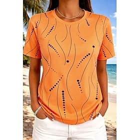 Per donna Maglietta Stampato Grafico Geometrico Bohemien Hawaiano Elegante Manica Corta Girocollo Top Regolari Casuale Quotidiano Blu Bianco Giallo Viola Aranc
