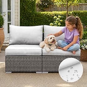 2-Piece Waterproof Outdoor Cushion Covers Outdoor Sectional Sofa, All-Weather Grey PE Wicker Rattan Conversation Sofa, Outdoor Loveseat, Patio Seating for Balc