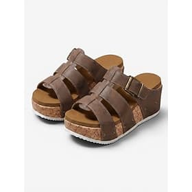 Sandalias de cuña color marrón oscuro para mujer, con hebilla ajustable y tiras remachadas, calzado cómodo e informal para uso diario en verano, compras, viaje