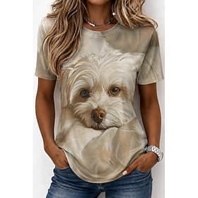 Women's T Shirt Print Graphic Animal Dog Vintage Stylish Classic Short Sleeve Crew Neck Round Neck Regular Tops Casual Daily Weekend White Coffee White 2 Summe