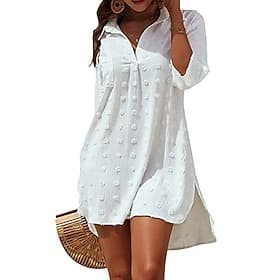Women's Swimwear Cover Up Swim Dress Dress Swimsuit Ruched Vacation Beach Wear Plain V Neck Sleeveless Bathing Suits