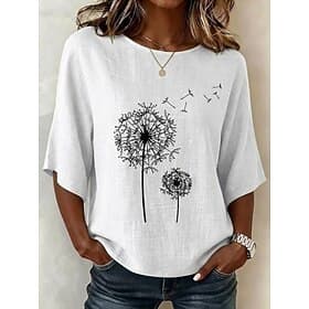Women's Blouse Print Floral Graphic Bohemia Vintage Tropical Short Sleeve 3/4 Length Sleeve Crew Neck Regular Tops Casual Daily Vacation Wear Blue Black White