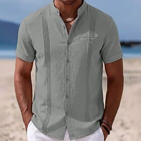 Homme Chemise Chemise en lin Chemise d'été Chemise de Plage Chemise hawaïenne Couleur Unie Occasionnel Quotidien Bleu Jaune foncé Noir bleu marine Manche Court