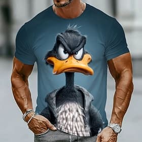 Men's Grumpy Black Duck in Jacket 3D Graphic Cool Streetwear T-shirt All Over Print Slim Fit Outdoor Casual Wear Designer Clothing Apparel S M L XL XXL XXXL