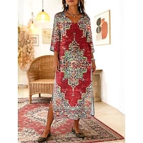 Damen Langes Kleid Maxikleid Boho-Kleid Shiftkleid Sommerkleid Strandkleid Bohemien Urlaub Ethnisch Strand Ferien Date Lässiger Schnitt Grafik Abstrakt Dreivie