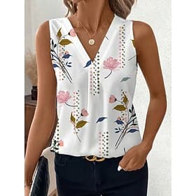Femmes Débardeur Fleuri Graphique Plantes Élégant ancien Classique Sans manches Col en V Hauts Réguliers Quotidien Blanche Rose Claire Été Printemps