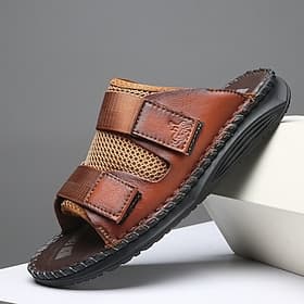 Braune Herren-Sandalen mit verstellbarem Klettverschluss, weiche und bequeme Sommer-Slipper, lässige Outdoor-Schuhe für Reisen, Insel- und Kreuzfahrten – für H