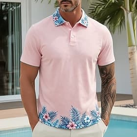Herren Grafik Hawaiianische Polohemden Kurzarm Polo-Shirts Hemden mit Kragen Lässig Athleisure Alltagskleidung Urlaubskleidung 3D-Druck Knöpfe Frühling  Sommer