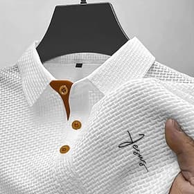 Men's Ice Silk Seersucker Polo Golf Shirt Casual Work Lapel Short Sleeve Basic Modern Cross Jacquard Buttons Summer Spring Regular Fit Blue Black White Navy Bl