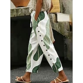 Mujer Lino de algodón sintético Pantalones Pantalones casuales Pantalones de verano Vacaciones Moda Básico Hasta el Tobillo Media cintura Graphic Geométrico Ab