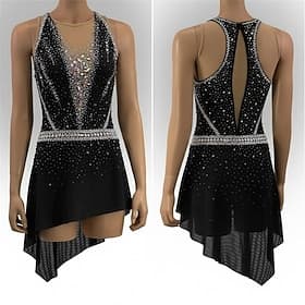 Figure Skating Dress Women's Ice Skating Dress Black Patchwork Open Back High Elasticity Training Competition Skating Wear Classic Crystal / Rhinestone Sleevel