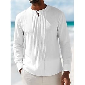 Homme Chemise Chemise en lin Chemise d'été Chemise de Plage Couleur Unie Vacances Fête Bleu Noir Blanche Kaki manche longue Col mandarin Printemps Été Vêtemen