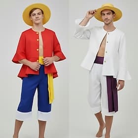 Ozeanabenteurer Sonnengott Ruffy Strohhutpirat Anime Hose Hut Outfits Cosplay-Anzüge Halloween Karneval Leistung Oberteil Hose Gürtel Für Herren Jungen Kinder