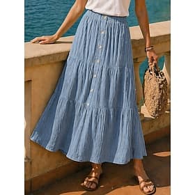 Women's Vacation Skirt Elegant Fashion Beach Wear Maxi Mid Waist Skirts Royal Blue Green Khaki Summer