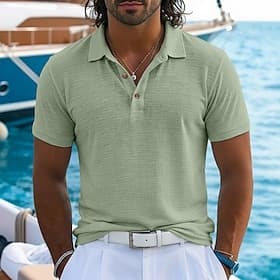 Homme Chemise en lin Polo Occasionnel Vacances Classique Manche Courte Vacances Mode Uni Texturé Boutons Été Printemps Coupe régulière Bleu Clair Noir Rose Cla