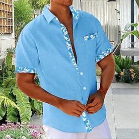 Men's Florals Baroque Shirt Summer Shirt Button Up Shirt Short Sleeve Vintage Vacation Holiday Summer Spring Turndown 3D Print Front One Pocket Button Up Shirt