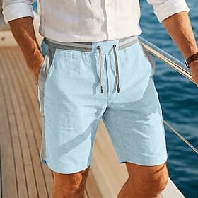Men's Linen Shorts Summer Shorts Beach Shorts Casual Shorts Drawstring Pocket Side Stripe Color Block Solid Comfort Breathable Knee Length Casual Daily Beach V