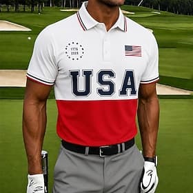 4. juli 2026 250. Herre Amerikansk amerikansk flagg Golf Sports poloskjorter Kortermet Poloskjorter Skjorter med krage Fritid treningsklær 3D-utskrift Knapper thumbnail 5