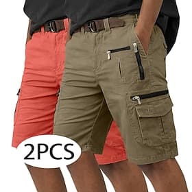 Homens Calças de carga Bermuda Cargo Calção Shorts casuais Bolsos Cintura elástica Tecido Cor Única Comprimento do joelho Casual Ao ar livre Streetwear Moda Ro thumbnail 2