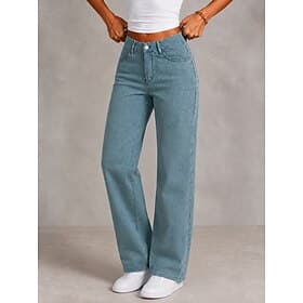 Mujer Vaqueros Chinos Pantalones Rectos Moda Longitud total Alta cintura Rígido Vacaciones Formal Negro Azul Claro Gris Primavera thumbnail 2