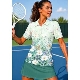 Mulheres Floral Camisa Esportiva Camisa polo de caminhada Camisa de tênis Camiseta de tênis Manga Curta Floral Botões UPF50 Resistente a UV Elasticidade Alta P thumbnail 7