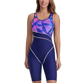 Mulheres Maiô Rashguard Roupa de banho Roupas de Banho Esportivas Geométrica Retalhos Comprimento do joelho Proteção Solar UV Secagem Rápida Elasticidade Alta — image 1