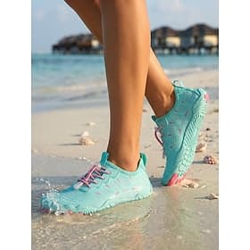 Blaue, schnelltrocknende Wasserschuhe für Damen mit verstellbaren elastischen Schnürsenkeln – atmungsaktive Schuhe mit weiter Passform, rutschfeste Barfußschuh