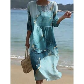 Women's Midi Dress Shift Dress Sundress Vacation Casual Beach Beach Going out Loose Fit Ombre Graphic Abstract 3/4 Length Sleeve Crewneck Blue Pink Purple Gree