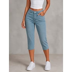 Femmes Pantalon capri Jeans Pantalons moulants Chinos Mode Capris Taille haute Confort Élastique Vacances Formel Noir Bleu ciel Gris Été Printemps Coupe Slim