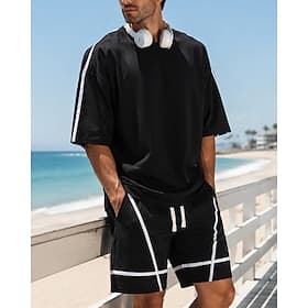 Men's Tracksuit Jogging Suit Workout Suits Drawstring with Pocket Color Block Running T-Shirt With Pants Athletic Clothing Set Summer Spring Dark Grey Black Ou