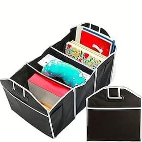 Universal Car Trunk Storage Bag, Portable Foldable 3-Compartment Organizer with Reinforced Handles, Fits SUV, Truck, Van, Sedan, Multi-Purpose Vehicle Cargo Ne