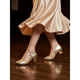 Women's Gold Mary Jane Ballroom Dance Shoes – Breathable Mesh Practice Heels for Latin, Waltz  Social Dancing