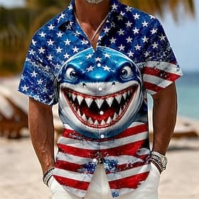 4. juli 2026 250. Herre Amerikansk amerikansk flagg Skjorte Sommerskjorte Kortermet Patriotisk Daglig Gateklær Sommer Vår Aftæpning 3D-utskrift Skjorter med kn
