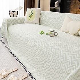 Summer Cooling Ice Silk Sofa Cover - Modern Zigzag Pattern Couch Throw - Breathable Non-Slip Furniture Protector for Living Room