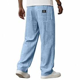 Men's Linen Pants Trousers Casual Pants Summer Pants Baggy Pants Drawstring Elastic Waist Straight Leg Plain Comfort Breathable Full Length Casual Daily Outdoo