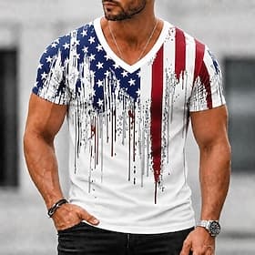 4. Juli 2026 250. Herren Amerikanische US-Flagge T Shirt Kurzarm T-Shirt 3D-Druck V Ausschnitt Hemd Patriotisch Täglich Festival Blau Schwarz Weiß Frühling  So thumbnail 3