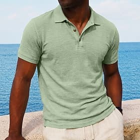 Homme Chemise en lin Polo Occasionnel Vacances Classique Manche Courte Vacances Mode Uni Texturé Boutons Été Printemps Coupe régulière Bleu Clair Noir Rose Cla thumbnail 2