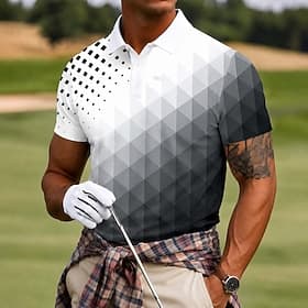 Men's Geometic Golf Sports Polo Shirts Short Sleeve Polo Shirts Lapel Casual Athleisure 3D Print Buttons Breathable Mesh Spring  Summer Blue Navy Blue Gray