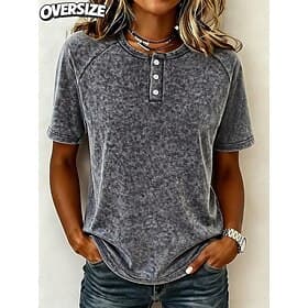 SoftFade™ Women's T Shirt Henley Shirt Raglan T Shirt Buttons Solid Color Graphic Plain Vintage Fashion Stylish Short Sleeve Henley Long Tops Casual Daily Blue
