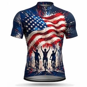 250º Aniversário da América Homens Anti Atrito Camisa para Ciclismo American US Flag Manga Curta Moto Camisa / Roupas Para Esporte Blusas com 3 bolsos traseiro