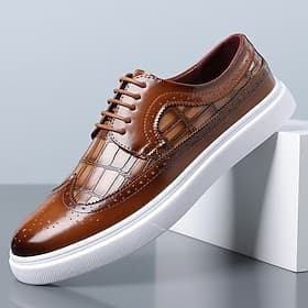 Men's Croc Embossed Wingtip Sneakers, Lace-Up Dress Casual Shoes for Business, Wedding, Party and Daily Wear