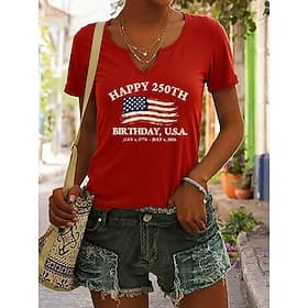 Amerikaanse onafhankelijkheidsdag Dames T-shirt Afdrukken Grafisch Amerikaanse vlag Vintage Stijlvol Klassiek Korte mouw Gekerfde nek Normale tops Dagelijks We thumbnail 2