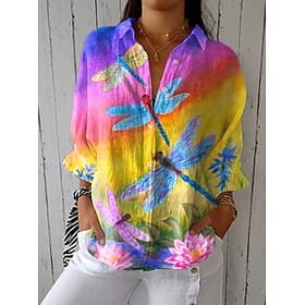 Women's Shirt Ruched Graphic Animal Elegant Vacation Stylish Long Sleeve Shirt Collar Long Tops Casual Daily Work Fuchsia Summer Spring
