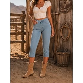 Femmes Pantalon capri Jeans Pantalons moulants Chinos Mode Capris Taille haute Confort Élastique Vacances Formel Noir Bleu ciel Gris Été Printemps Coupe Slim thumbnail 2