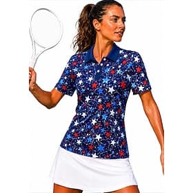 Amerikas 250. Jahrestag Damen Amerikaner / USA Nationalflagge Oberteile Sporthemd Golf-Poloshirt Tennis Shirt Kurzarm Blumen Knöpfe UPF50 UV-beständig Hohe Ela