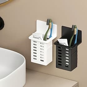 No Drill Wall-Mounted Toothbrush Holder, All-in-One Toothpaste  Toothbrush Storage Rack, Practical Bathroom Organizer Shelf, Stylish Wall Hanging Storage Box,